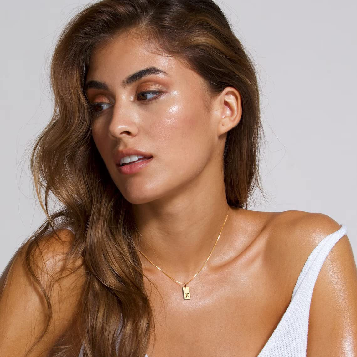 Engraved Initial Tag Necklace