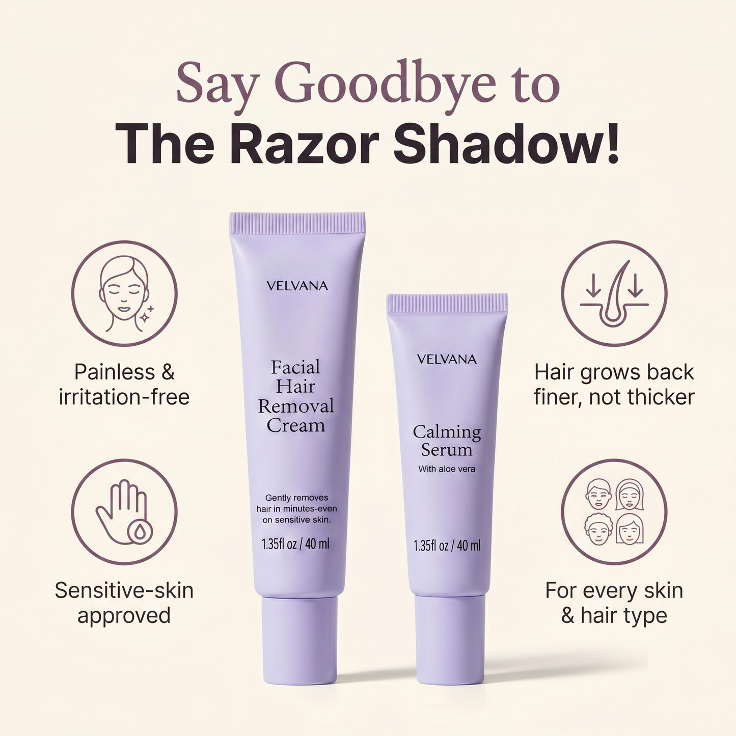Facial Hair Removal Cream & Calming Serum